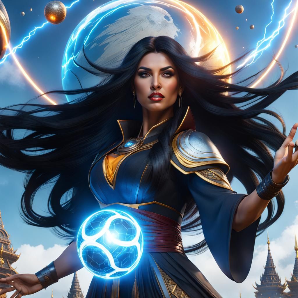 Epic Sorceress Gathering Energy, Detailed Matte Painting