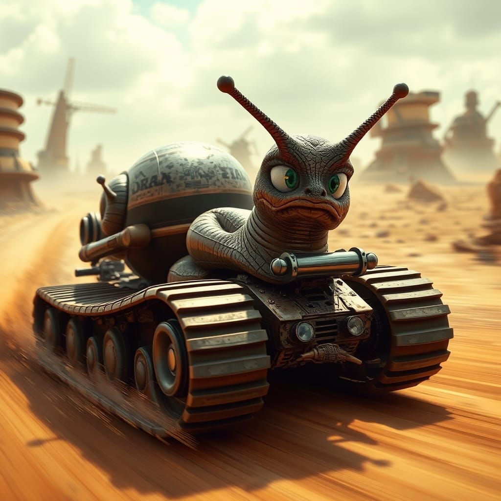 Chibi Snail Races Through Wasteland in Mad Max Style