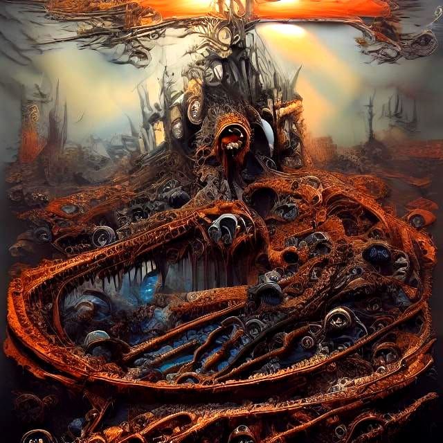 Haunted City Under Dark Moon in Gloomy Orange