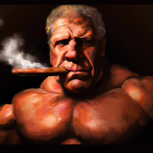 Muscular Bodybuilder Flexing with Cigar, Fantasy Art
