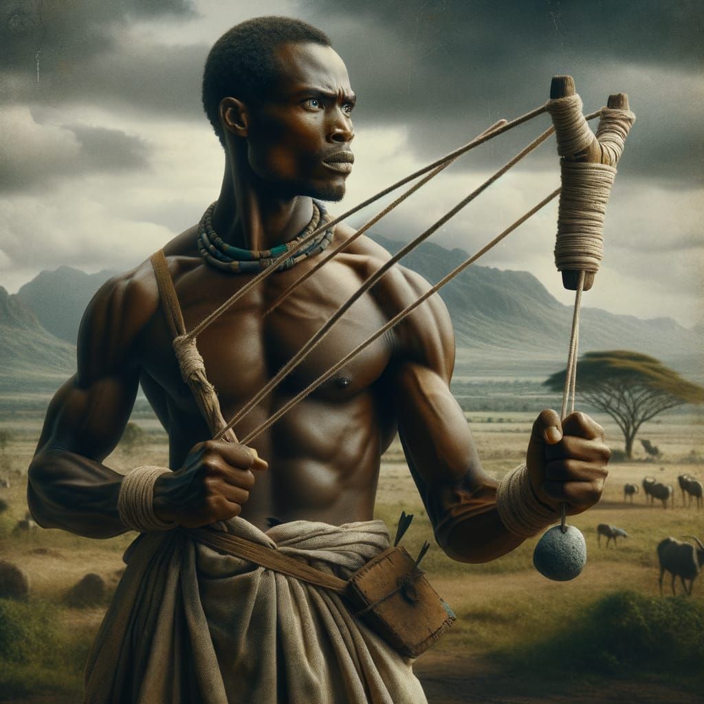 Ancient Bantu Warrior with Traditional Sling
