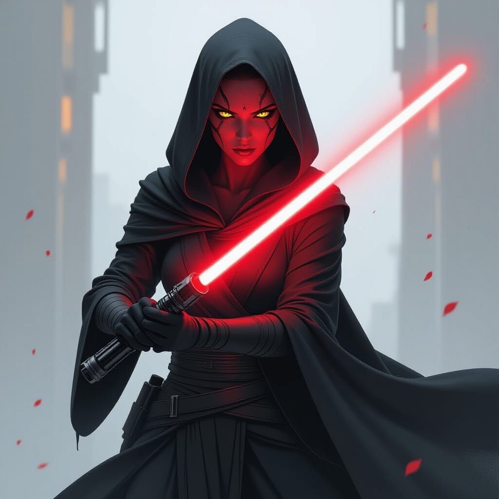 Furious Red Twi'lek Lightsaber Duel in Gritty Style