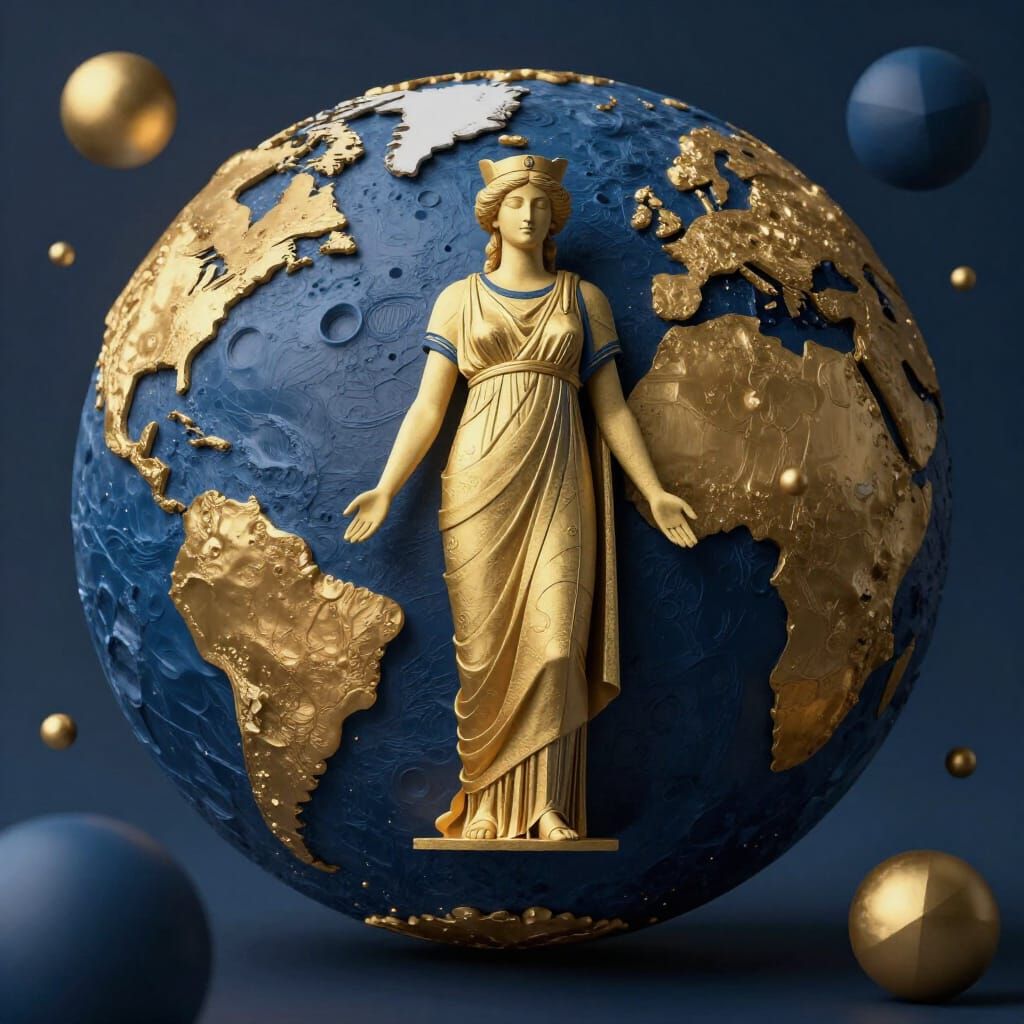 Ancient Goddess Emerges from Textured Planet in Minimalist S...