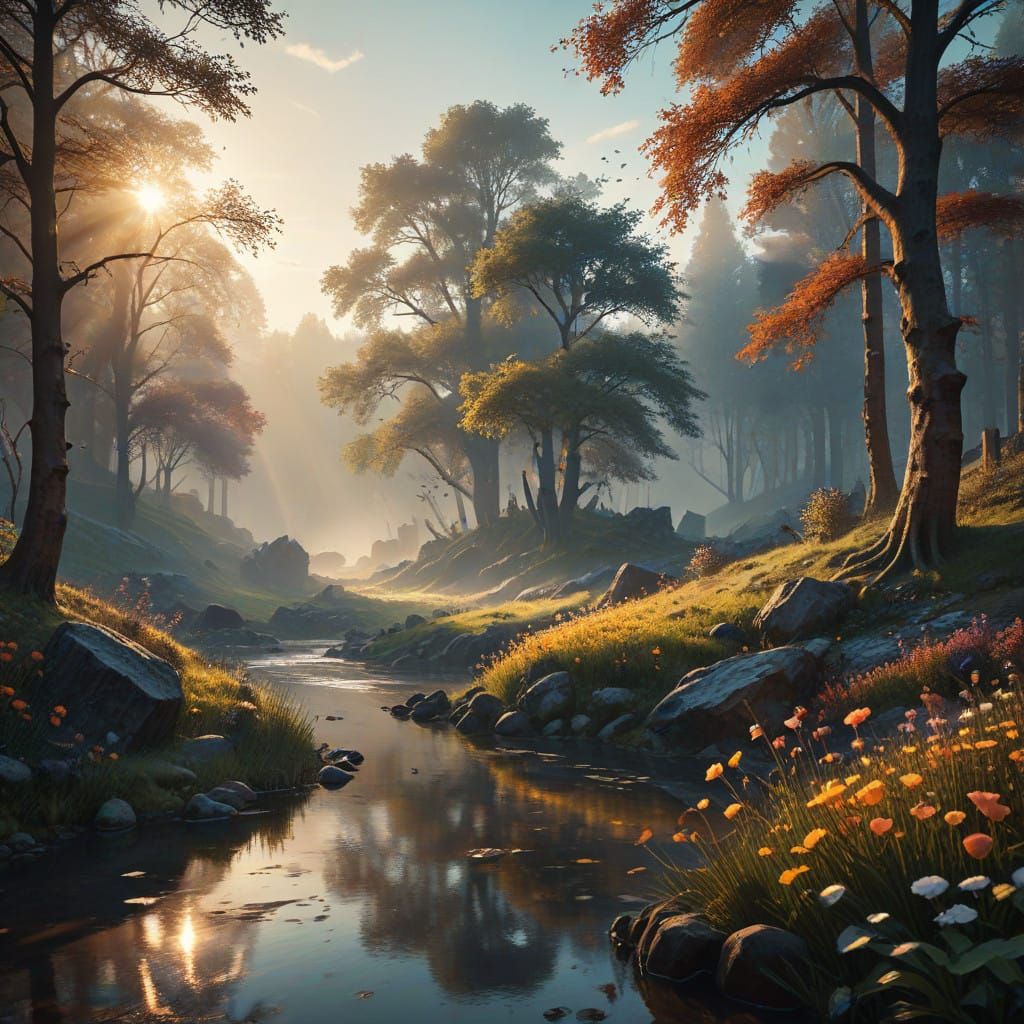 Surreal Morning Landscape in Abstract Expressionist Style