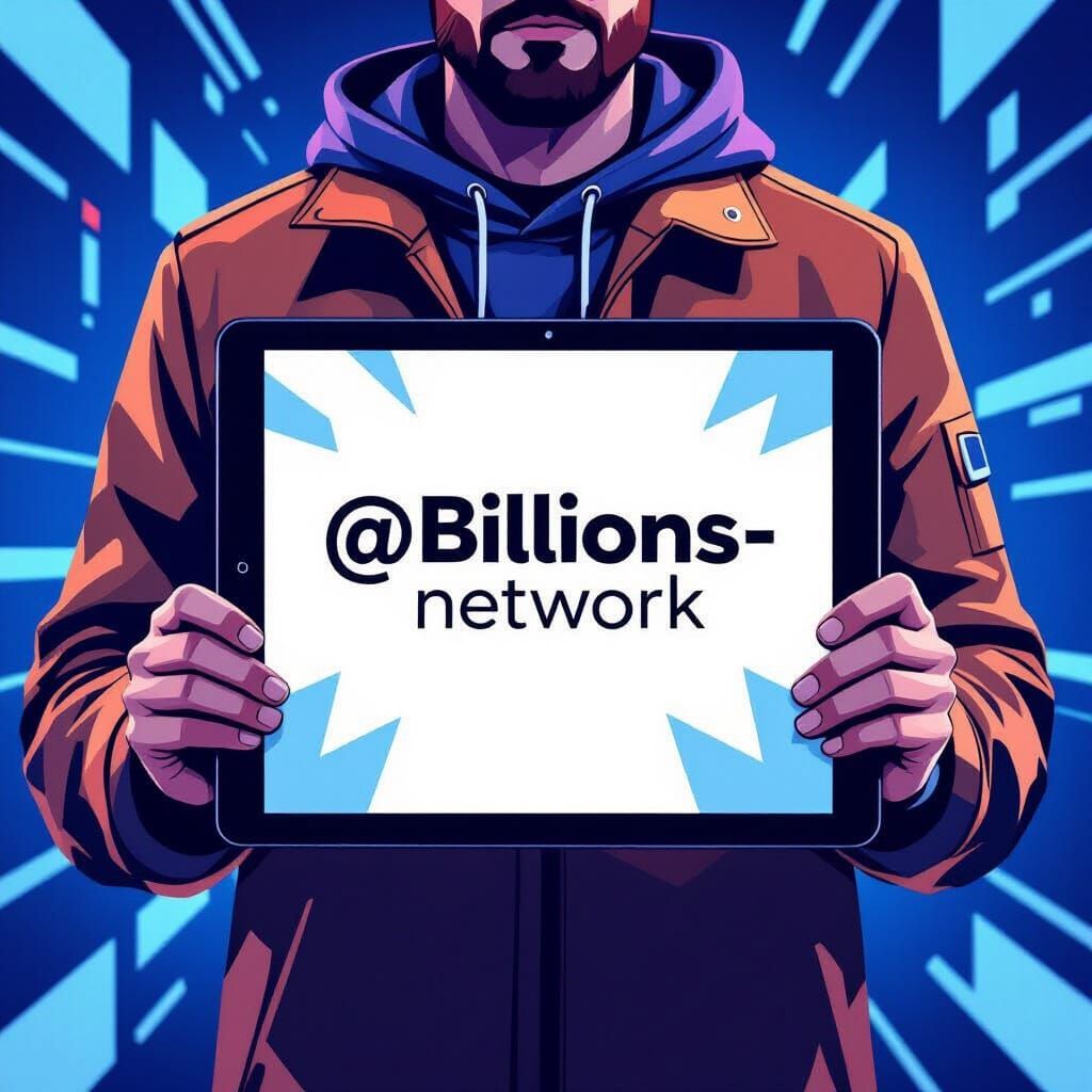 Billions Network Logo on Tablet in Modern Digital Art Style