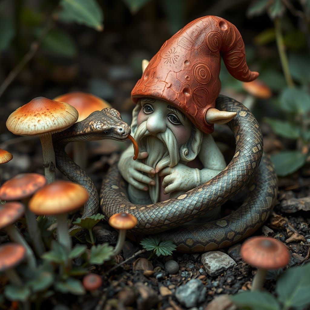 Whimsical Gnome Surrounded by Deadly Nightshade