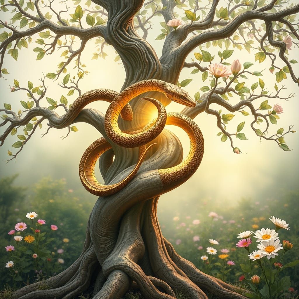 Surrealist Tree of Life with Bronze Serpent in Double Helix ...