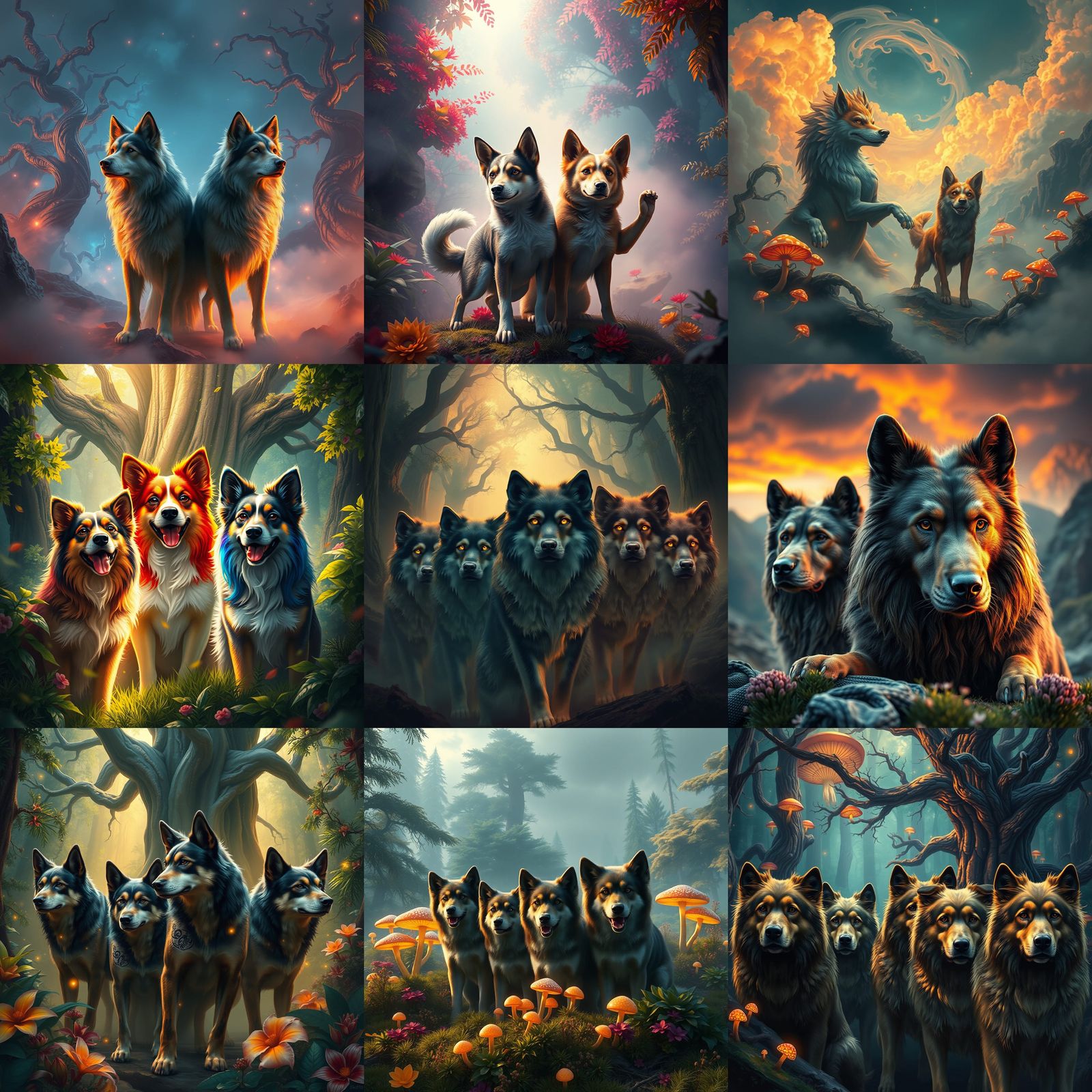 Detailed Matte Painting of Dogs in Fantasy Art Style
