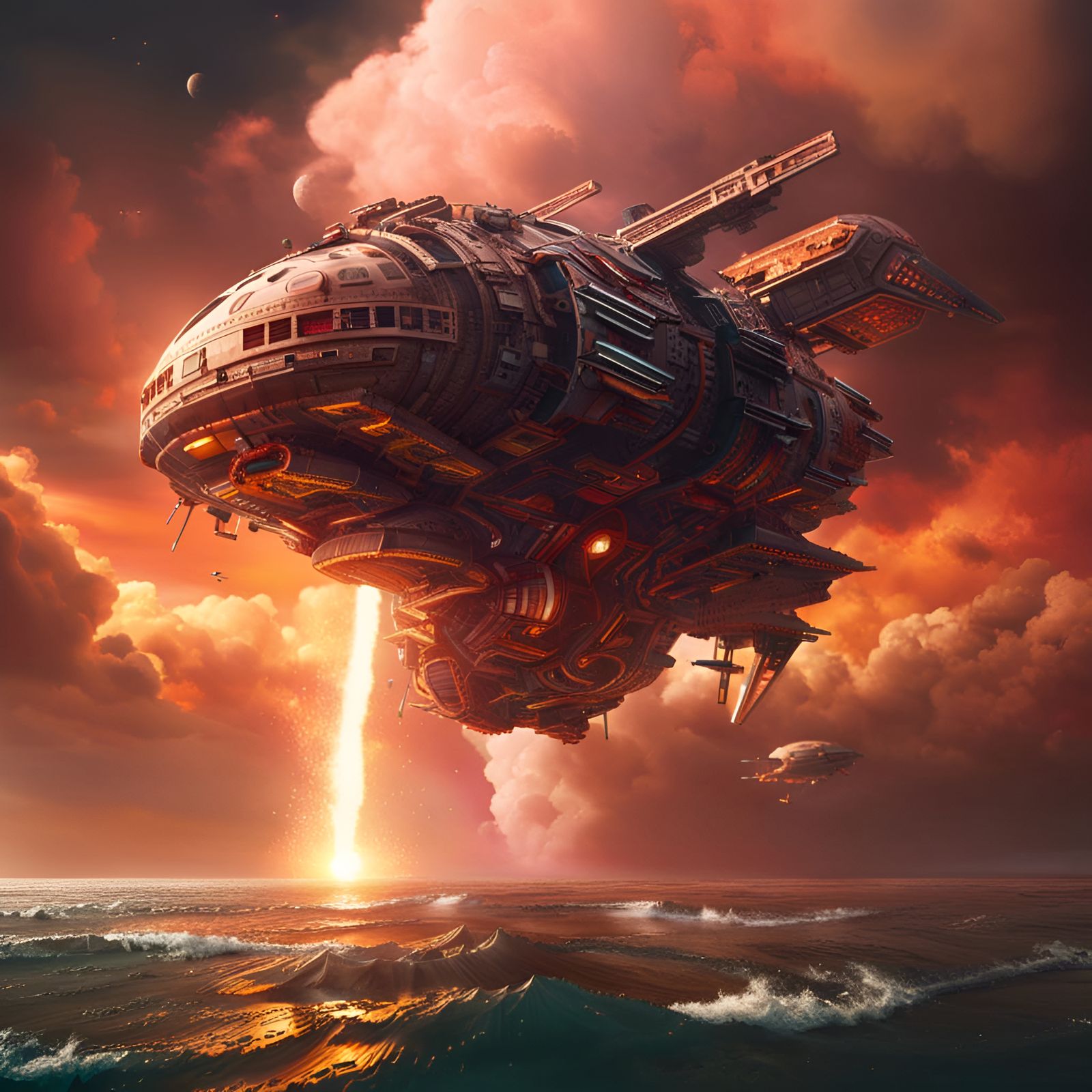 Spaceship Launching Vessels in Dramatic Digital Painting