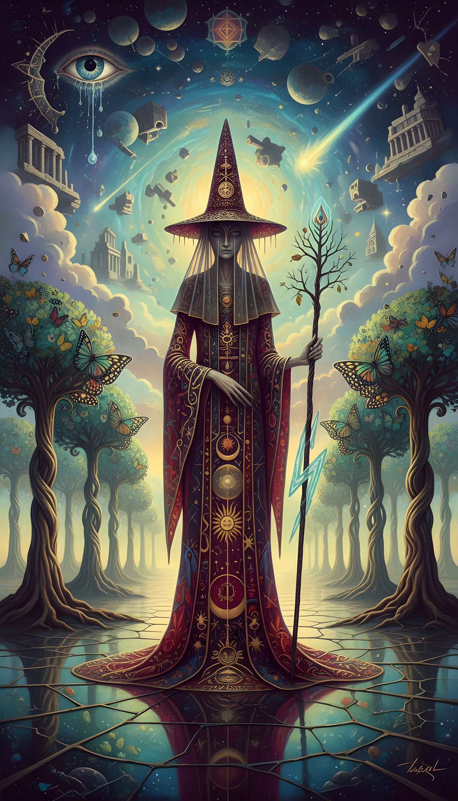 Mysterious Figure in Ancient Garments Overlooking Elemental ...