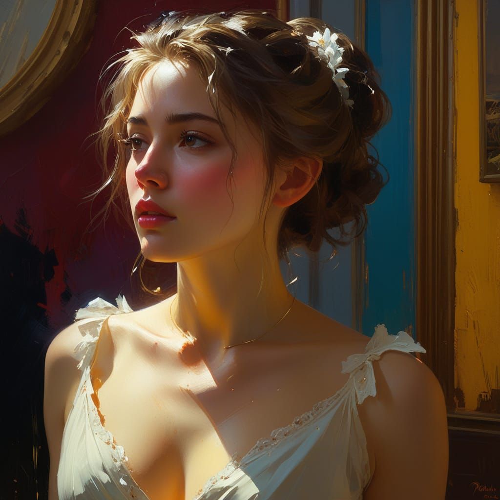 Victorian Woman Oil Painting With Ethereal Light