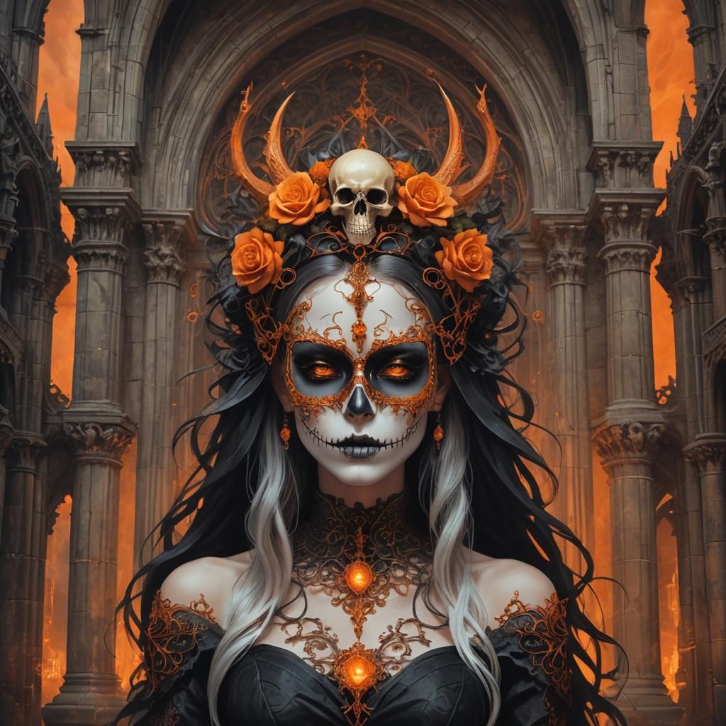 Gothic Goddess with Skull Mask Digital Art