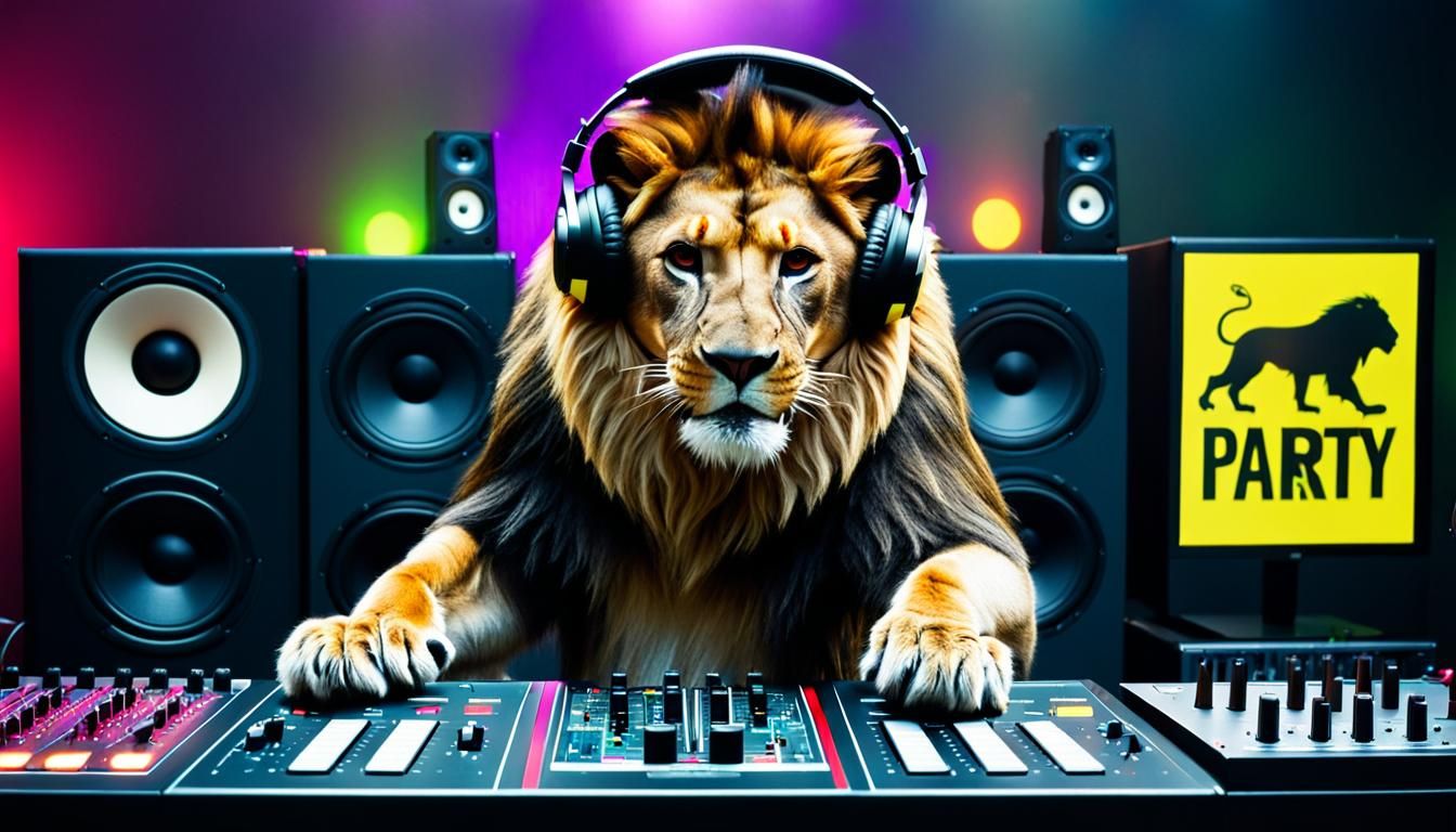Lion-Monkey DJ Mixing Music at a Party