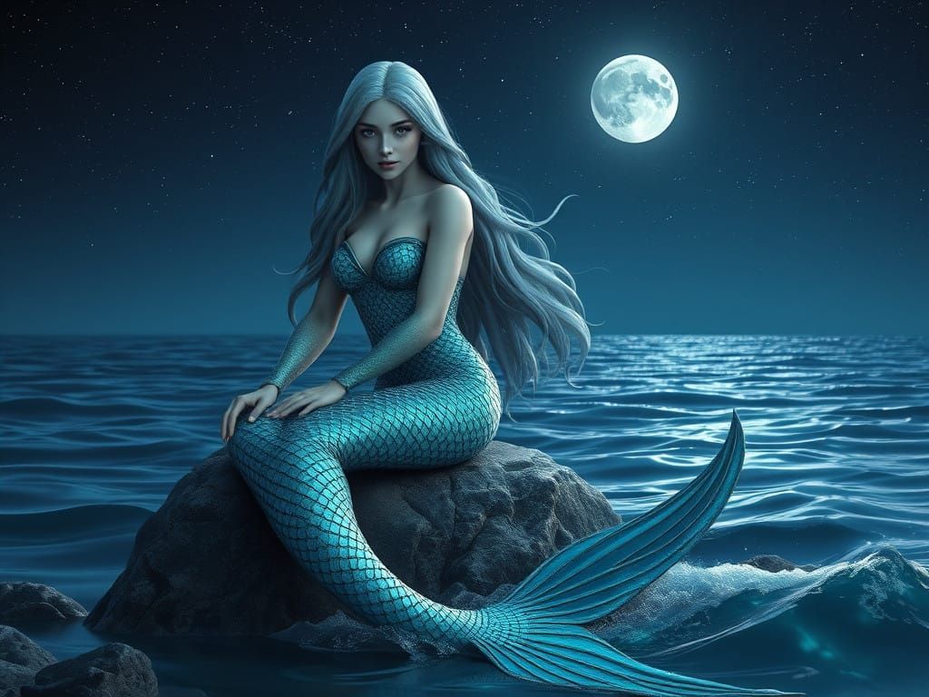 Majestic Mermaid Under Lunar Glow