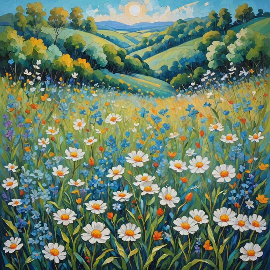 Neo-Impressionist Landscape in Expressionist Oil Painting St...