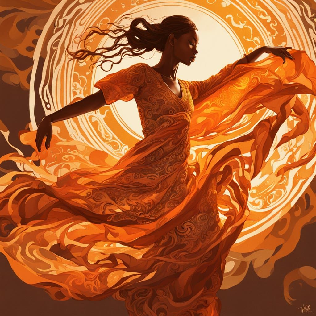 Dancer in Golden Hour Light, Solar Realism Style