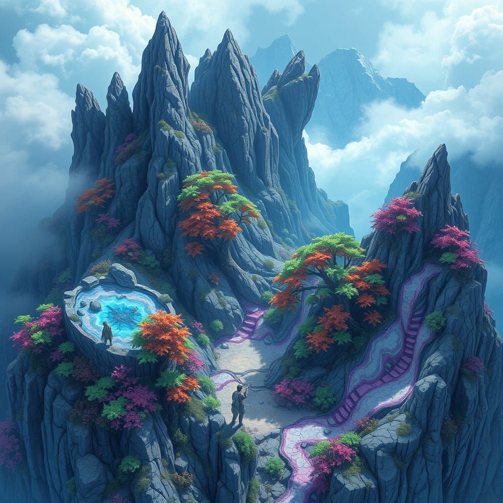 Ethereal Mountain Realm in Crystaline Agate Terrain