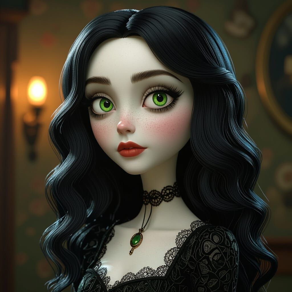 Tim Burton-esque 3D Girl with Green Eyes