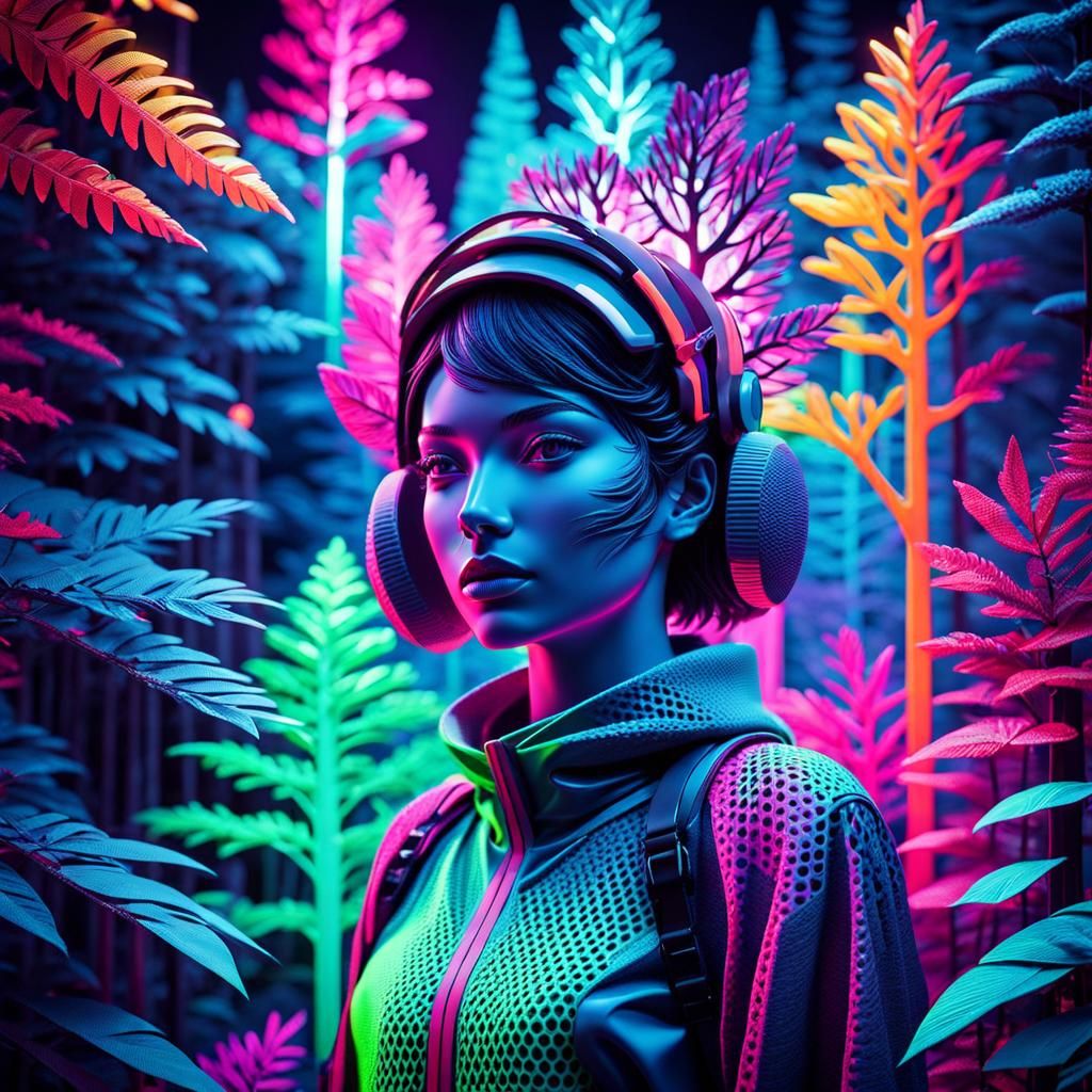 Neon Girl in Organic 3D Mesh Array