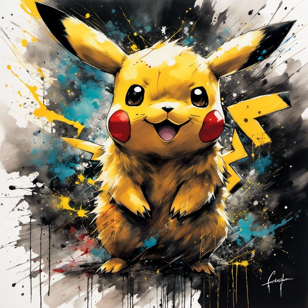 Pikachu Splash Art with Watercolor and Oil Effects