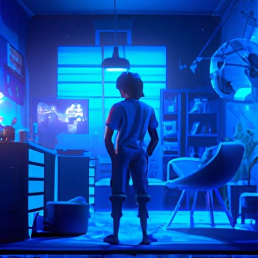 Teenage Room with Blue LED Lights, Fantasy Concept Art