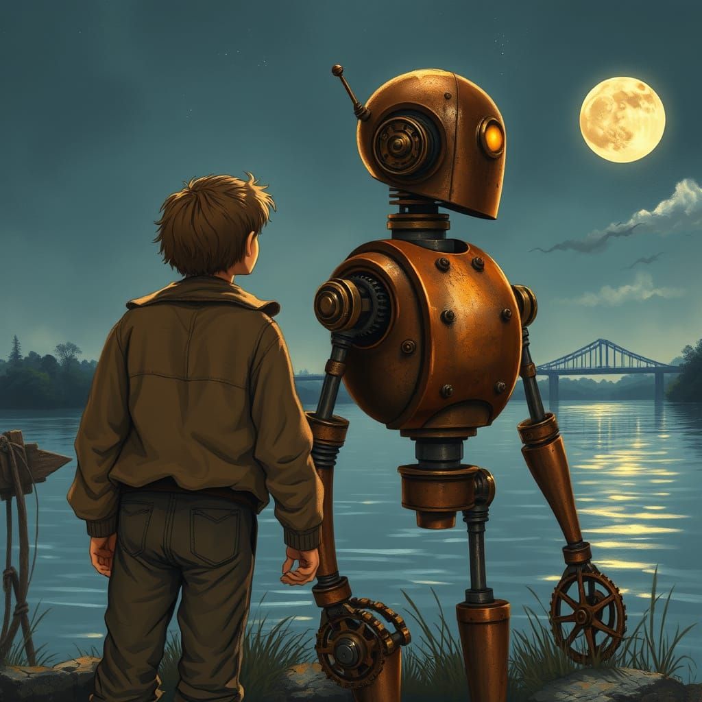 Boys and Robot on the Mississippi River