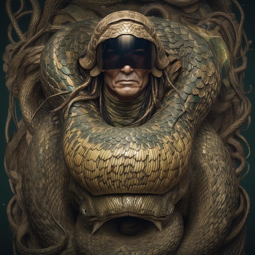 Hyperrealistic Snake Extends to Ancient Lake: Splash Art