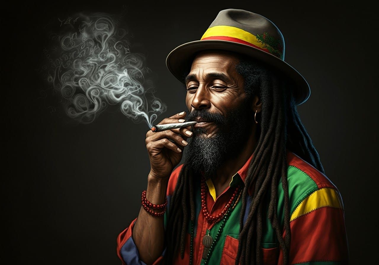 Rastafarian Exhaling Musical Notes in Dreamlike Style