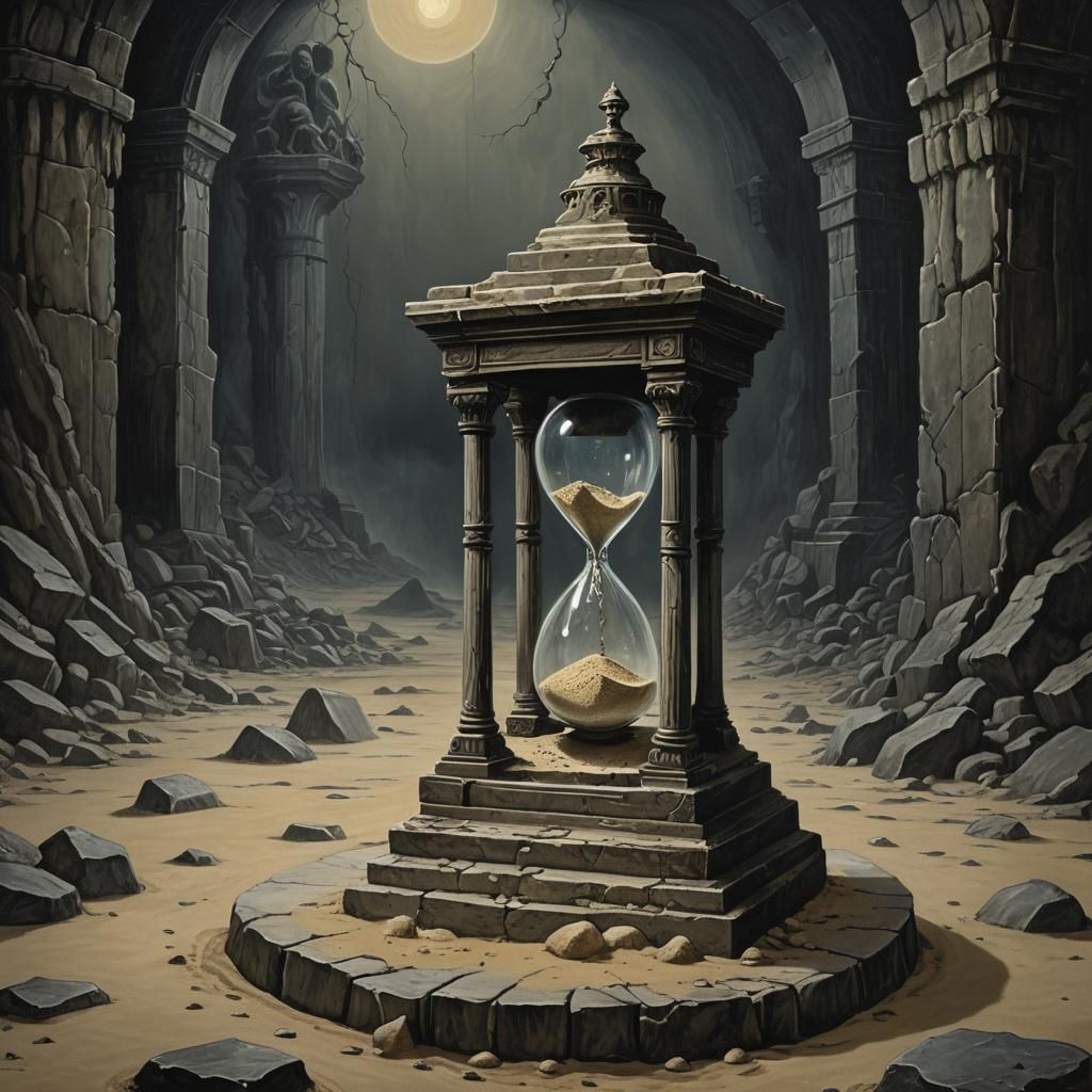 Hourglass in Dungeon, Macabre Illustration