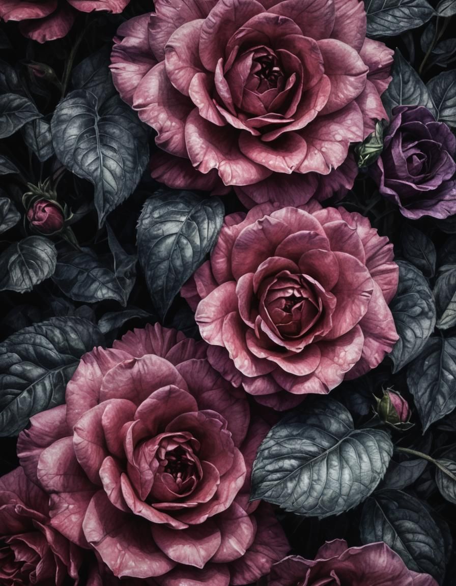 Lush Garden: Charcoal Drawing of Colorful Flowers