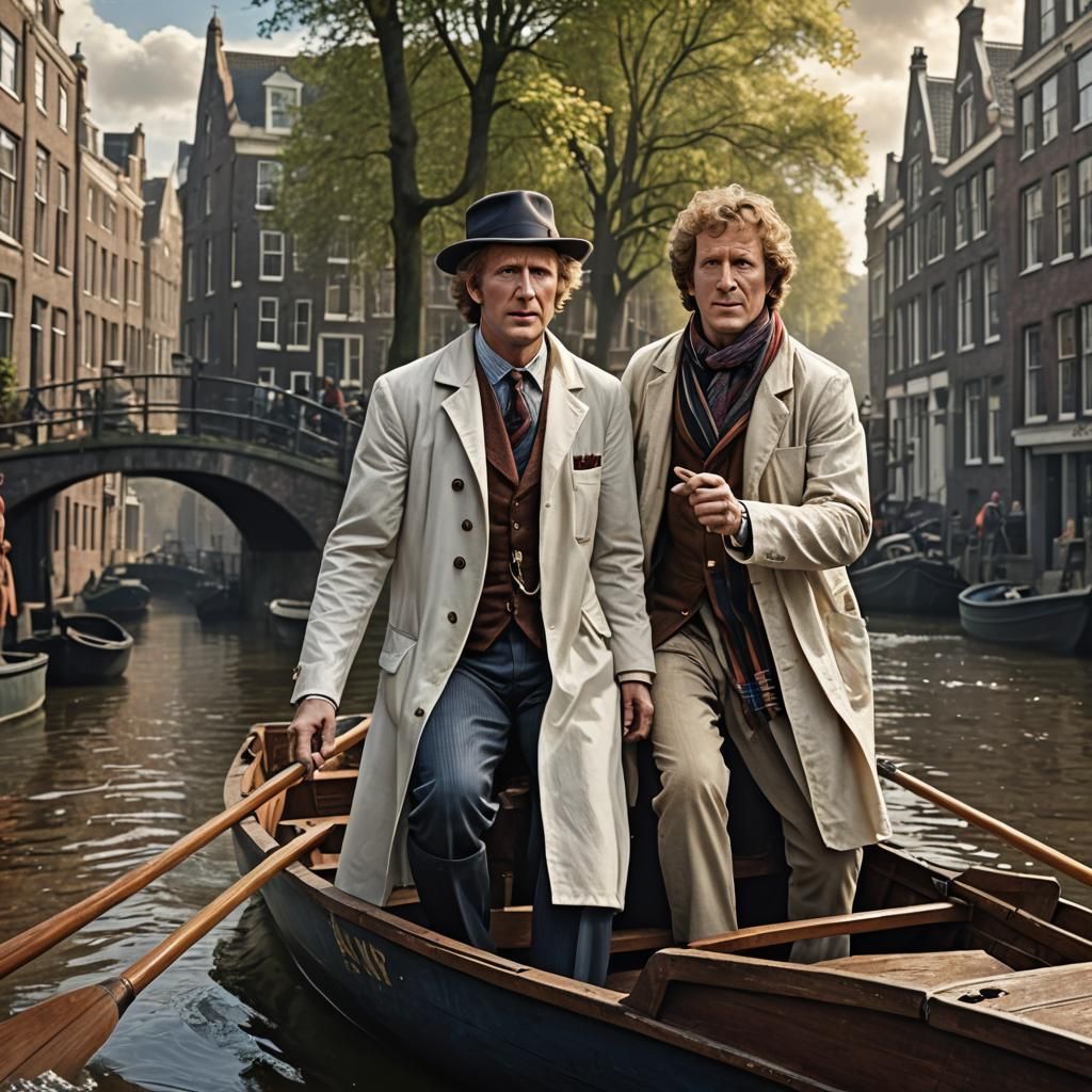 Doctor Who Actors Rowing Boat in Amsterdam Canal