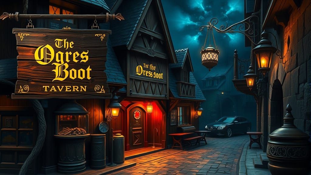 Fantasy Tavern "The Ogres Boot" in Golden Script