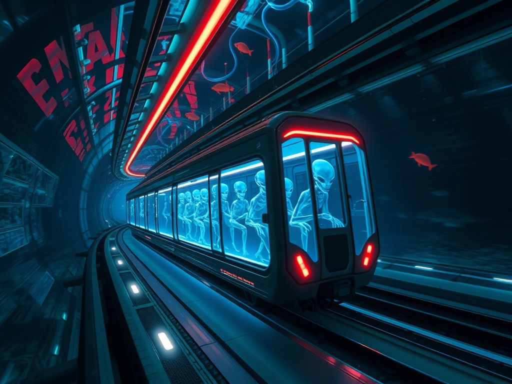 Underwater Alien Train in Futuristic Digital Art Style
