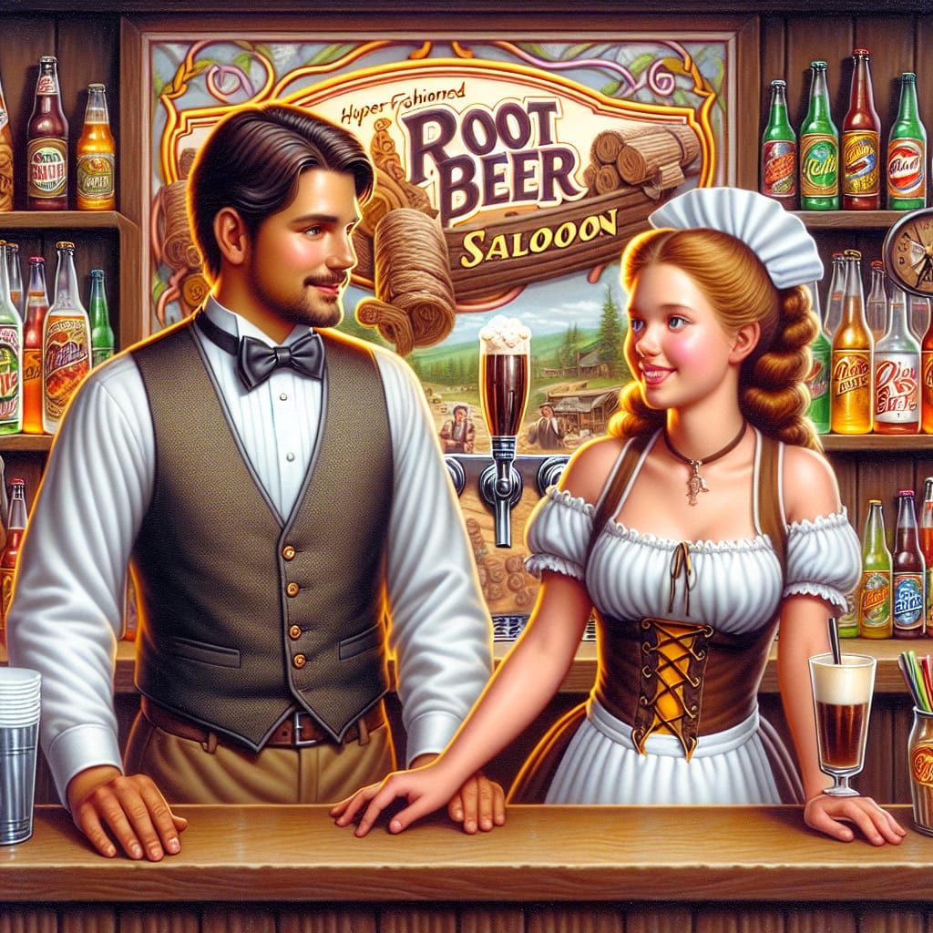 Root Beer Saloon Scene in Airbrush Art Style