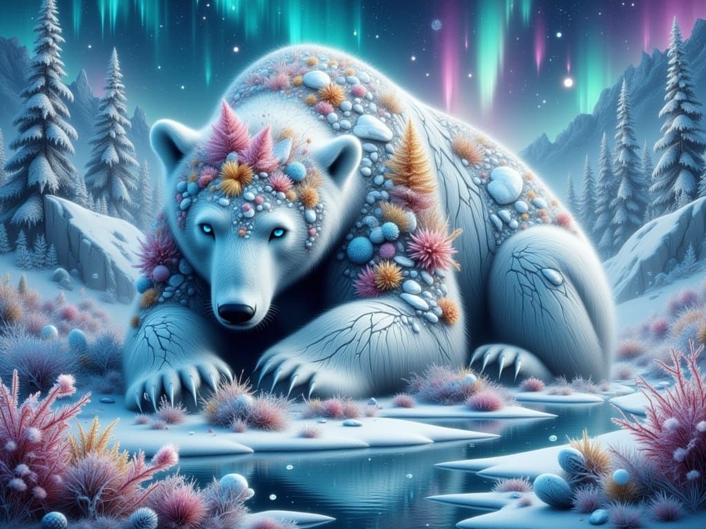 Winter Wonderland: A Majestic Polar Bear Amidst a Frozen Dre...