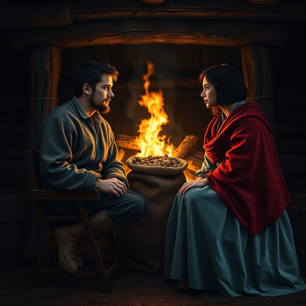 Cozy Medieval Couple by the Hearth