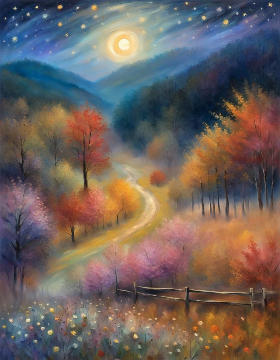 Autumn Leaves Dance in Misty Valley