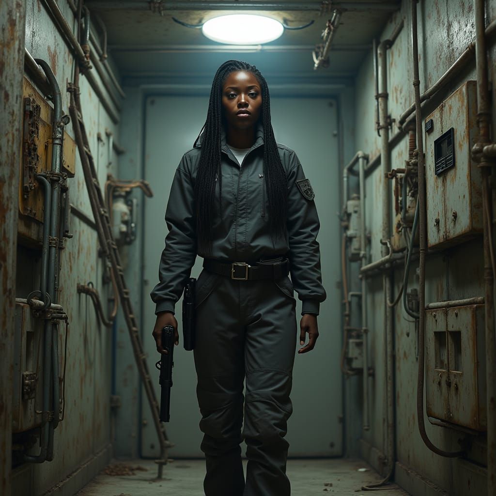 Hyper Realistic Portrait of Circular Chamber with Woman in E...