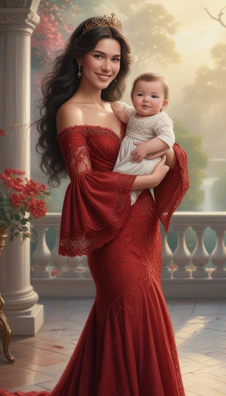 Ethereal Fantasy Portrait of Queen Holding Grandson
