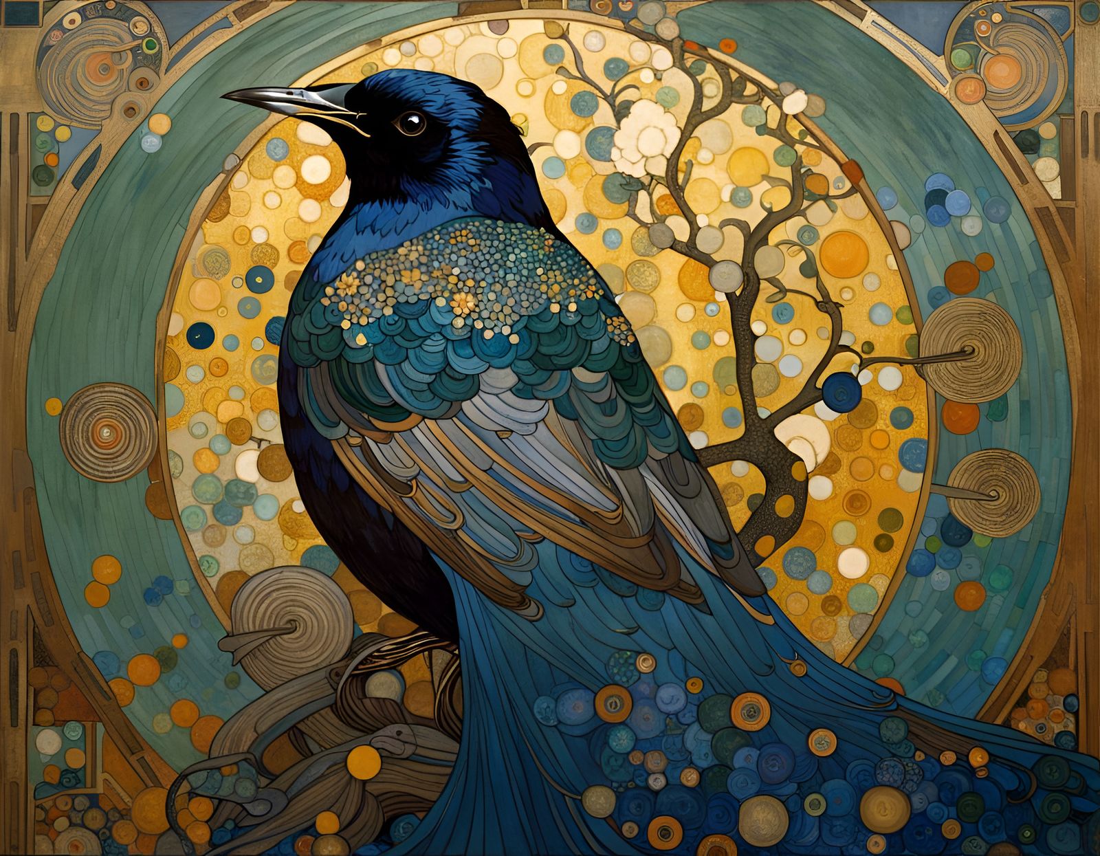 Starling in Art Nouveau Style