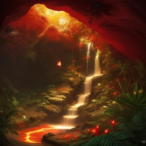 Glowing Red Jungle Flower in Cave