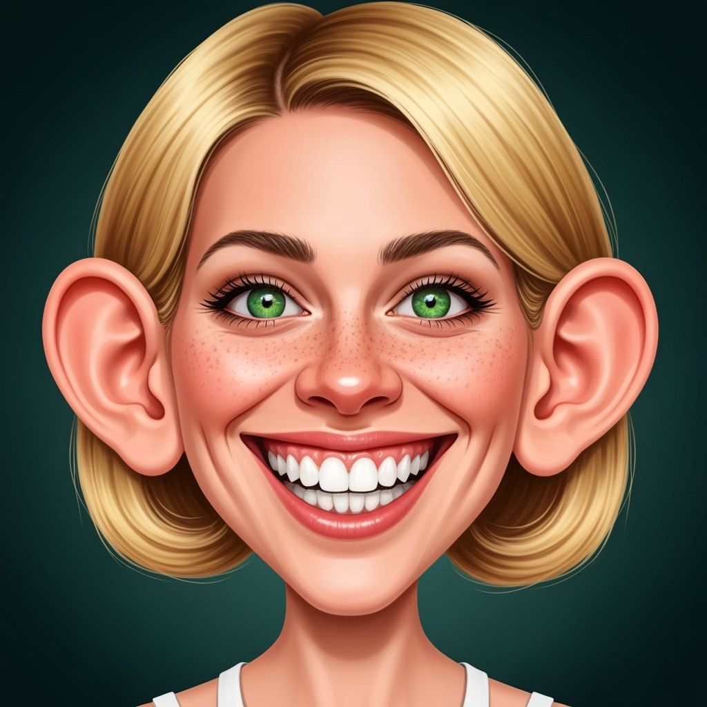 Goofy Caricature Of Woman With Big Ears And Freckles