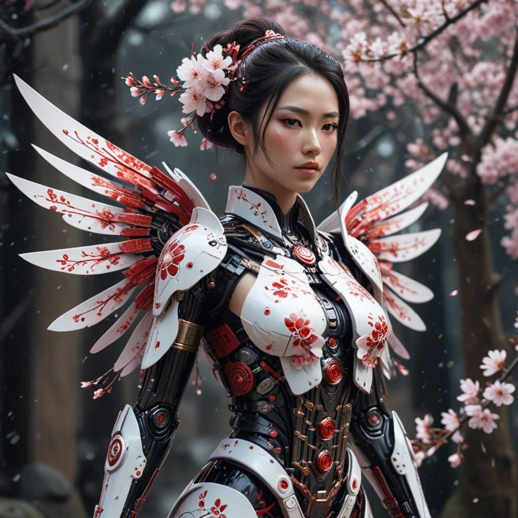 Cyborg Geisha with Cherry Blossom Blizzard