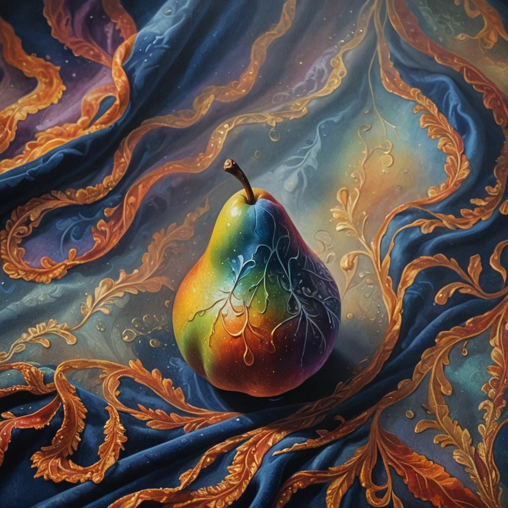 Rainbow Pear Still Life in Vibrant Oil Painting