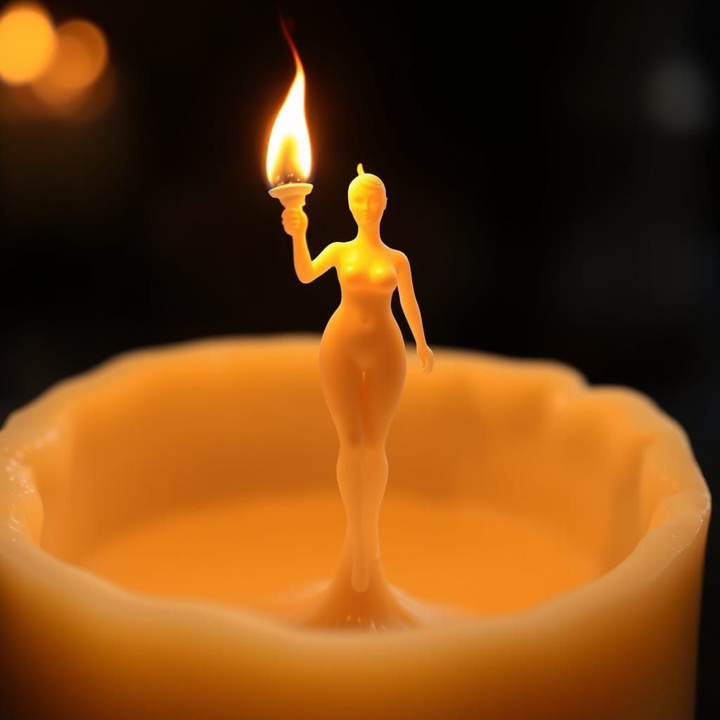 Figurative Candle Wick Sculpture with Burning Torch