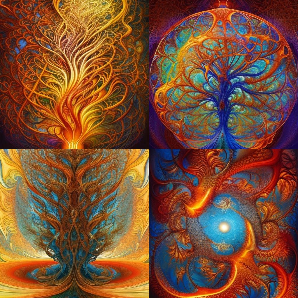 Fiery Tree of Life: Summer Meets Winter in Digital Art