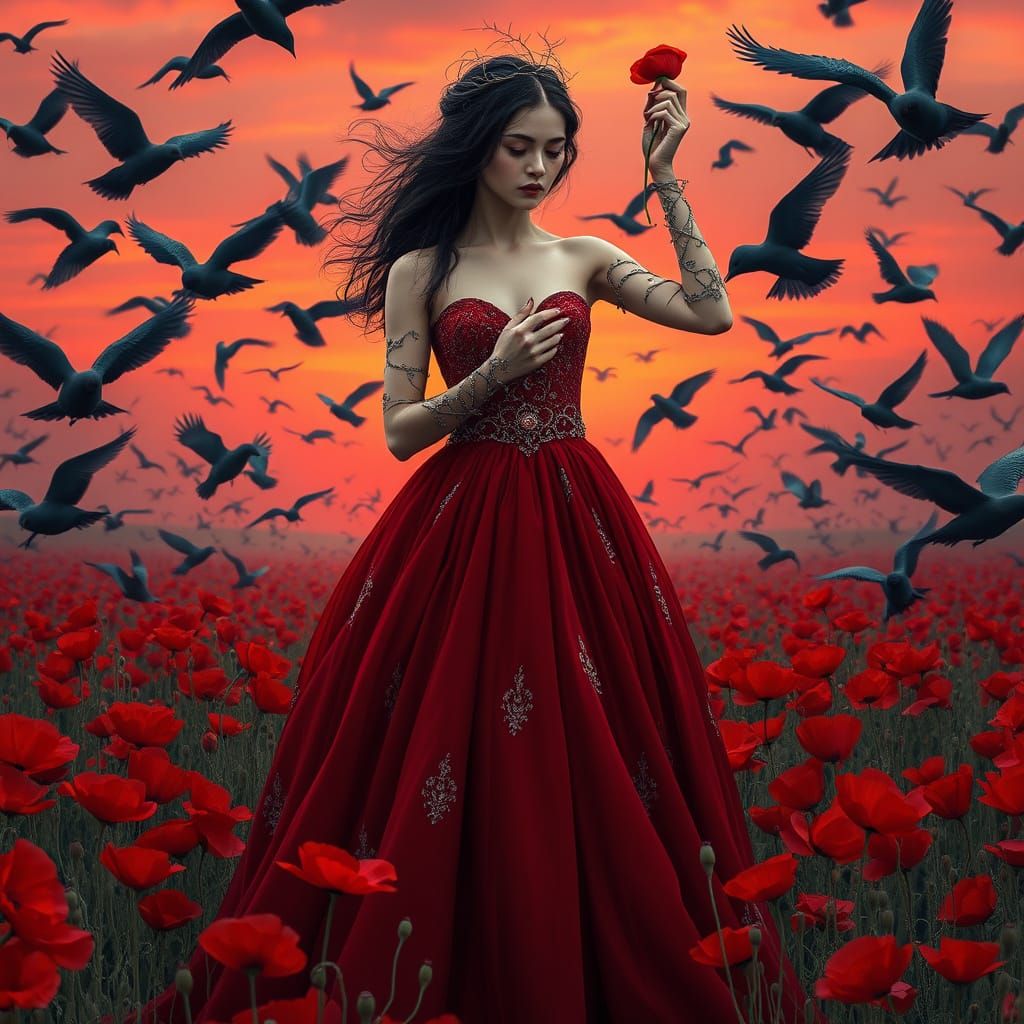 Ethereal Goddess in Crimson Splendor