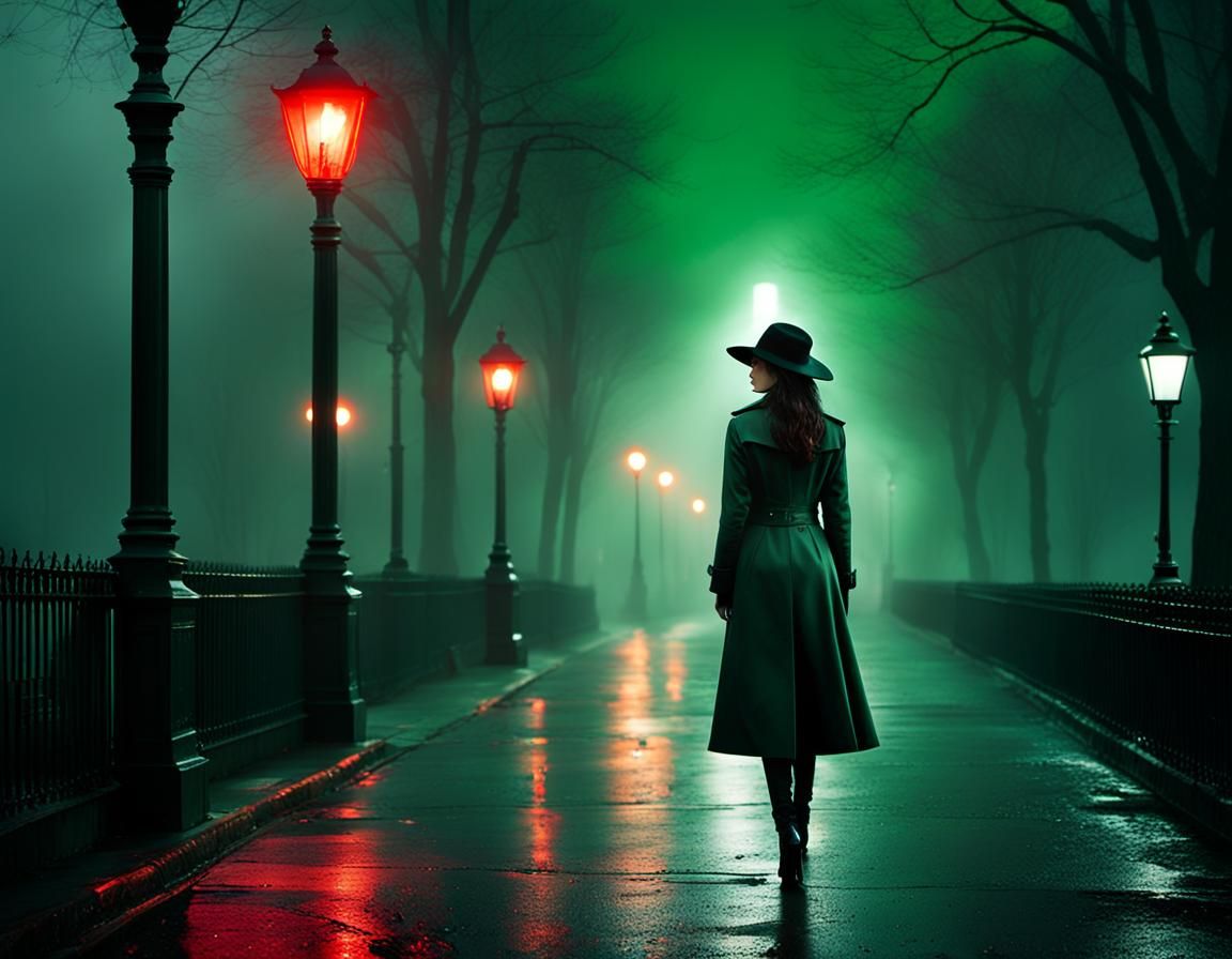 Film Noir Woman in Rainy Cityscape