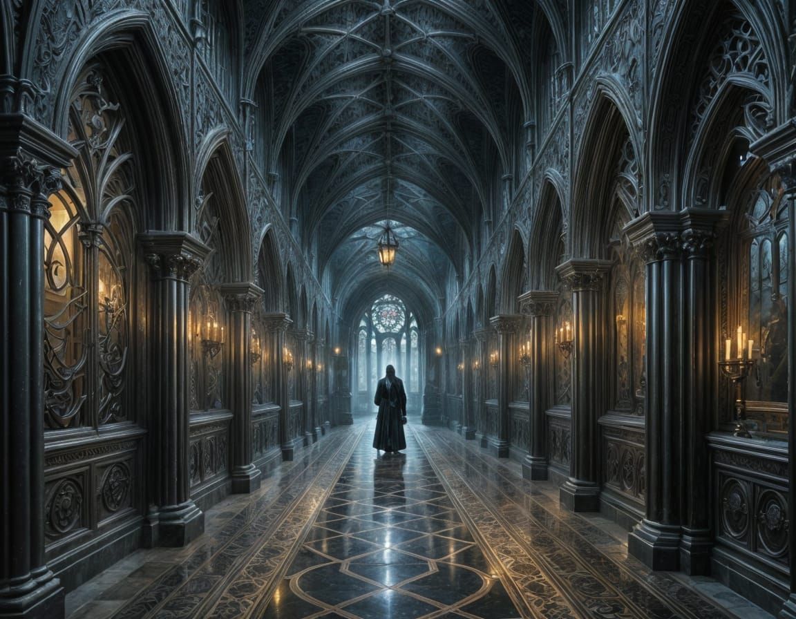 Misty Gothic Hallway Concept Art
