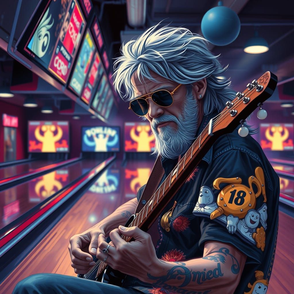 Rockstar Performs at Neon Retro Bowling Alley in Fantasy Art